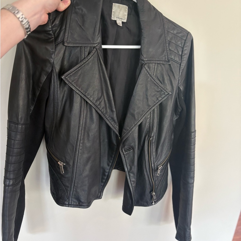 Halogen 100% leather Black Leather Jacket